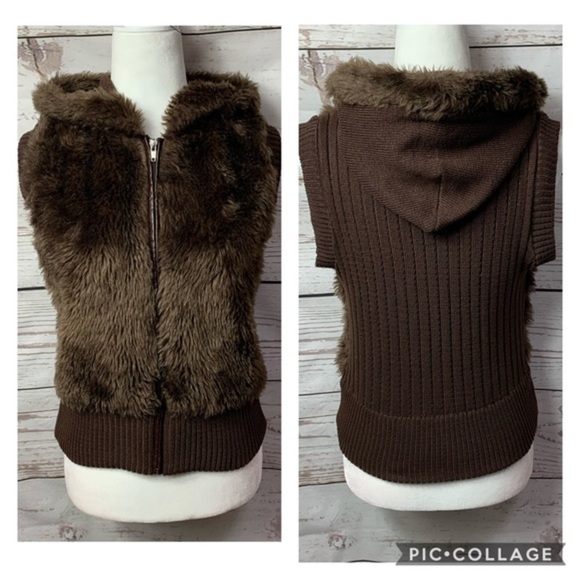 NWOT Gabriella Rocha Knit Faux Fur Full-Zip Vest - Picture 1 of 7